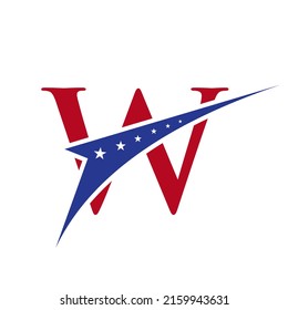 Initial Letter W American Logo for Business, Corporate und Company Sign. USA, amerikanisches Logo auf Letter W Vector Template Star Konzept