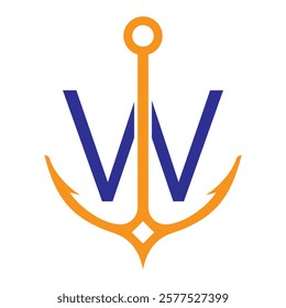 Initial Letter W Anchor Logo Design Concept For Boat, Ship, Yacht, Nautical Transport Symbol