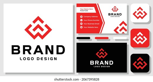 Initial Letter W Arrow Forward Up Success Growth Monogram Logo Design with Business Card Template