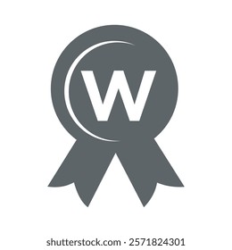 Initial Letter W Award Ribbon Symbol Vector Template