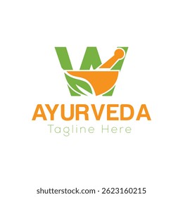 Letra inicial W Ayurveda Eco Logo Design, Modelo vetor conceito de farmácia