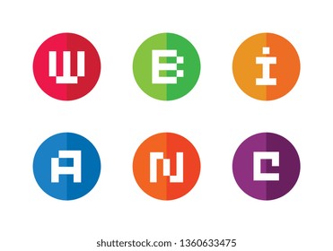 Initial Letter W, B, I, A, N, C Logo Icon, Set of Geometric Alphabet Icons, Flat Icon 