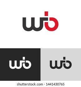 Initial Letter w b linked lowercase logo design template elements. Red letter Isolated on black white grey background. Suitable for business, consulting group company.