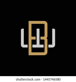 Initial letter W and B, WB, BW, overlapping interlock logo, monogram line art style, silver gold on black background