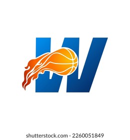 Initial Letter W Basketball Logo Concept with fireball