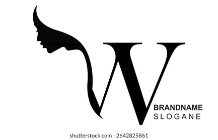 Initial letter W  beauty women face logo design. Unique and luxury feminine vector illustration.