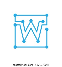 initial letter w blockchain logo square outline stroke