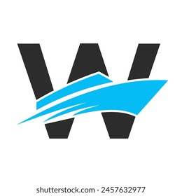 Initial Letter W Boat Logo For Yacht Sign. Maritime Symbol Vector Template