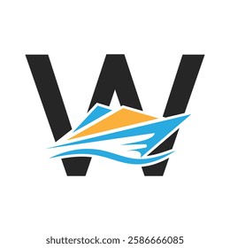 Initial Letter W Boat Logo Concept For Sailor Symbol Vector Template