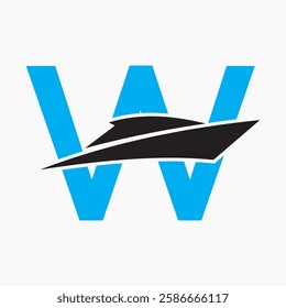 Initial Letter W Boat Logo Concept For Sailor Symbol Vector Template