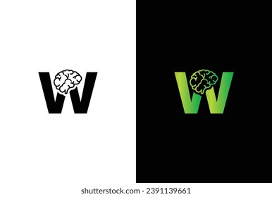 Initial letter W brain logo and icon vector illustration template design. Letter W Brain Idea Logo.