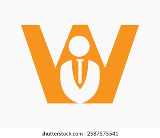 Initial Letter W Business Man Logo Concept With Man Symbol Vector Template