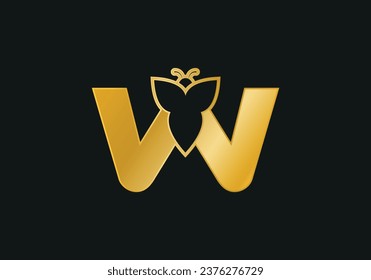 Letra inicial logotipo de mariposa W y plantilla de diseño de ilustración de vectores de iconos