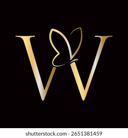 Concepto inicial del diseño del logotipo de la mariposa de la letra W para la moda, los cosméticos y el símbolo de la belleza