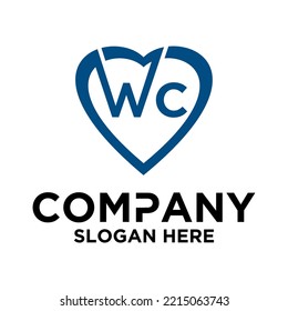 Initial letter w c in love shape logo vector design