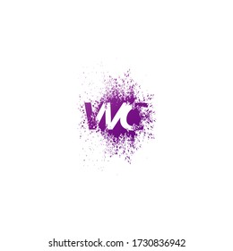 Initial  Letter W and C, WC Logo Icon Abstract  Ink Spaltter. Purple  splash  with hidden letter logo icon vector design concept