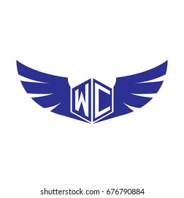 Initial Letter W, C, WC Hexagonal Shape Logo with WIngs Icon