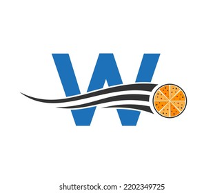 Initial Letter W Cafe Restaurant Logo With Pizza Concept Vector Template