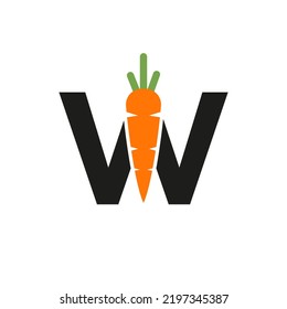 Initial Letter W Carrot Icon Design Vector Template. Carrot Logo Based Alphabet