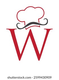 Initial Letter W Chef Hat Symbol For Restaurant Logo Design Vector Template