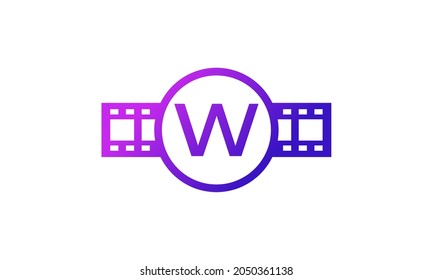 Initial Letter W Circle with Reel Stripes Filmstrip for Film Movie Cinema Production Studio Logo Inspiration
