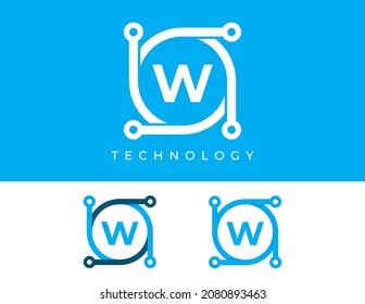 initial Letter W Circle Technology Logo icon Vector Design Template