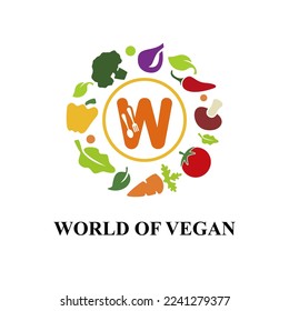 Initial Letter W with Colorful Vegetable Icon for vegetarian, vegan, organic farm store Logo Idea Template