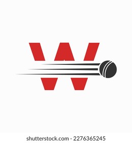 Initial Letter W Cricket Logo Concept With Ball Icon For Cricket Club Symbol