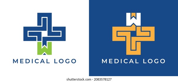 initial Letter W Cross plus medical logo icon design template illustrations