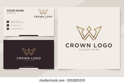 Initial letter W with crown element logo and business card template