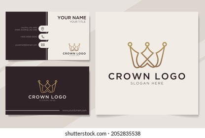 Letra inicial W con logotipo de elemento de la corona y plantilla de tarjeta de visita
