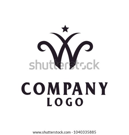 Initial Letter W Crown Queen King Star logo design 