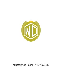 Initial Letter W, D, WD Hexagonal Shape Logo Design with Leaf, Nature, Ecology, Environment Illustration Icon