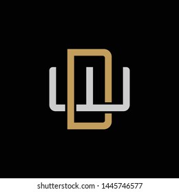 Initial letter W and D, WD, DW, overlapping interlock logo, monogram line art style, silver gold on black background