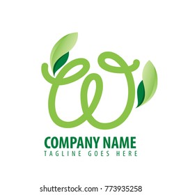 Initial Letter W Design Logo with Green Element