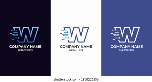 Initial Letter W digital technology logo design template. Illustration vector graphic of letter with dot connection logo design concept. Perfect for Business corporate, more technology brand identity