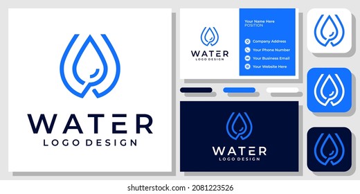 Letra inicial W Drop Water Mineral Aqua Aceite líquido Azul Diseño de logotipo moderno con plantilla de tarjeta de visita