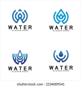 Initialbrief W Drop Water Mineral Aqua Liquid Oil Blue Modern Logo Design 