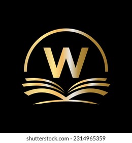 Concepto Del Libro De Logotipos De La Carta Inicial W Education. Diseño de plantillas para logotipos de graduación universitaria