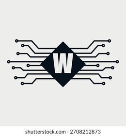 Letra inicial W Eletricidade design logotipo. Fonte do alfabeto do conceito de design dos componentes elétricos. Ilustração de vetor.