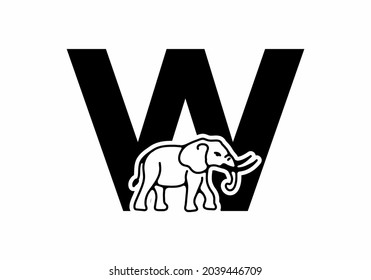 Initial letter W with elephant shape line art design