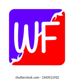 Initial Letter W and F Logo Icon With Purple and Red Square Shape. Material Design Logo