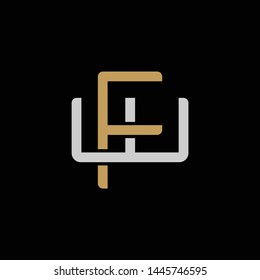 Initial letter W and F, WF, FW, overlapping interlock logo, monogram line art style, silver gold on black background