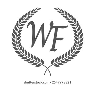 Letra inicial W y F, diseño del logotipo del monograma de WF con corona de laurel. Fuente de caligrafía de lujo.