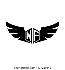Initial Letter W, F, WF Hexagonal Shape Logo with Wings Icon
