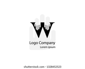 Initial Letter W with finger black and white Design Logo Graphic Branding Letter Element.
