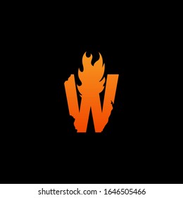 Initial letter W with fire flames logo design. Creative lettering design concept suitable for company, corporate business and GAME brand identity. Collection of fonts with burn idea isolated black.