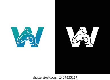 Initial Letter W Fish Logo Design Vector Icon Graphic Emblem Illustration. Word mark logo icon formed fish symbol in letter W in White background.