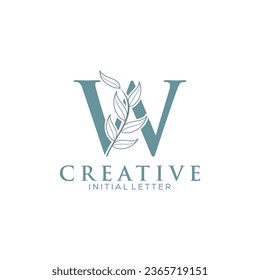 Initial Letter W and Floral Logo vector, Botanical Minimalistic Letter Feminine Logo design template