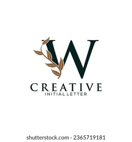 Initial Letter W and Floral Logo vector, Botanical Minimalistic Letter Feminine Logo design template